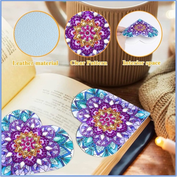 Diamond Art HEART 08 Corner Bookmark, Colorful, Sparkly (BLUE, PURPLE, PINK) - Picture 9 of 15